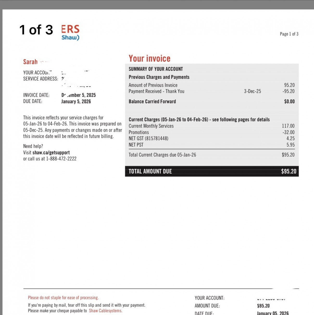 My internet bill